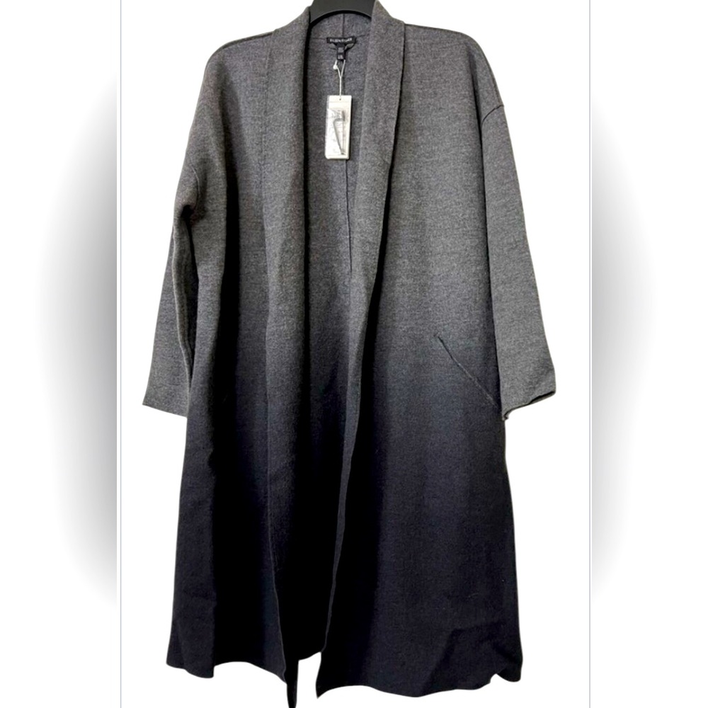 Eileen Fisher ash/charcoal ombré boil wool Kimono long coat - Picture 4 of 12
